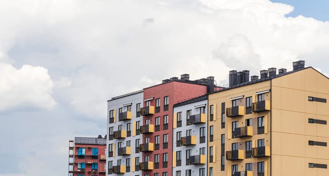 Shot of the stylish, modern, urban, residential suburb where buildings have ergonomic design and vivid colors