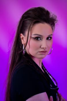 A striking portrait effectively showcasing immense confidence and bold style set against a vibrant backdrop