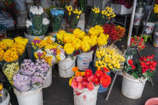 Different types of flowers at flower market. Nha Trang, Vietnam - December 13, 2024