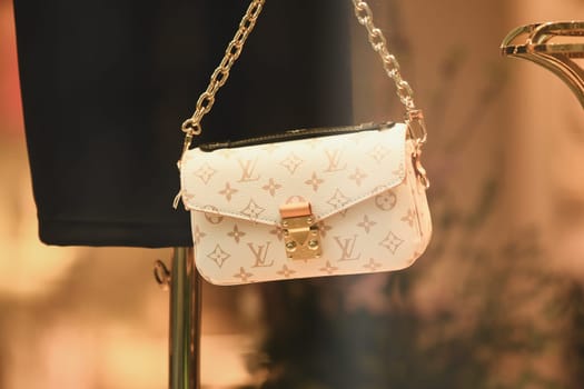 LILLE, FRANCE - FEBRUARY 21,2024 : Bag Louis Vuitton in the shop window at famous store.