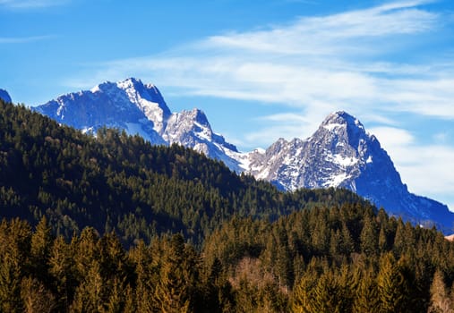 Alpine landscape in Bavaria with the Wetterstein mountains