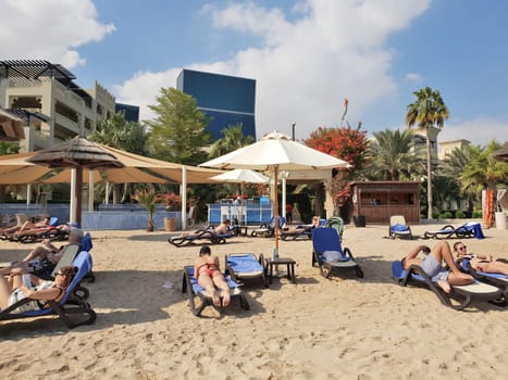 Doha, Qatar - Nov 22. 2019. Private Beach Grand of the Hyatt Hotels