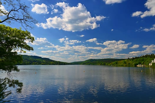 Brno Dam. Place for recreation and sports. Brno - Bystrc. - Czech Republic Europe. Beautiful spring nature with landscape and water.