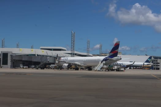 salvador, brazil - march 21, 2025: view of the aircraft apron at salvador airport in Bahia.
