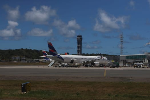 salvador, brazil - march 21, 2025: view of the aircraft apron at salvador airport in Bahia.