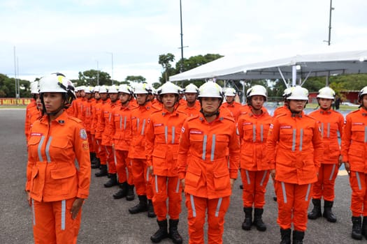 simoes filho, bahia, brazil - march 31, 2025: group of military firefighters from Bahia are seen at a barracks in the city of Simoes Filho.