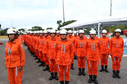simoes filho, bahia, brazil - march 31, 2025: group of military firefighters from Bahia are seen at a barracks in the city of Simoes Filho.