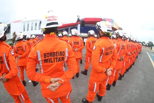 simoes filho, bahia, brazil - march 31, 2025: group of military firefighters from Bahia are seen at a barracks in the city of Simoes Filho.