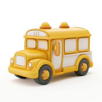 Vibrant yellow school bus, rendered in a stylized, three-dimensional design, is presented against a plain white background.  It's a simplified model, likely for use in a graphic design or illustration project.