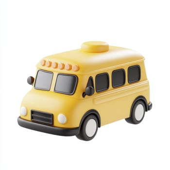 Bright yellow toy school bus, rendered in a digital cartoon style against a plain white background.  Its simple design is perfect for children's play.