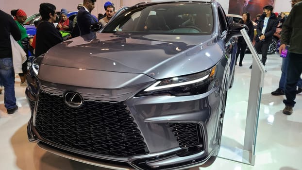 Toronto, ON Canada - 02.19.2023: Sleek Gray Modern Lexus Car at Auto Show, Displaying Automotive Design and Innovation, a Stylish Vehicle.