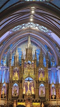 Montreal, QC Canada - 07.01.2024: Spectacular Interior View of Ornate Basilica Featuring Intricate Architectural Details and Artwork.