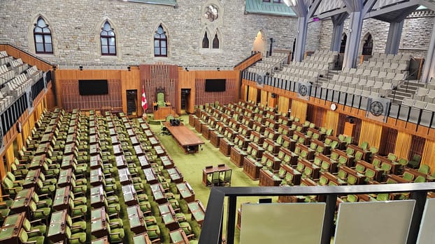 Ottawa, ON Canada - 04.02.2025: Empty Parliament Hall in Ottawa, Canada Architecture, Government and Political System.