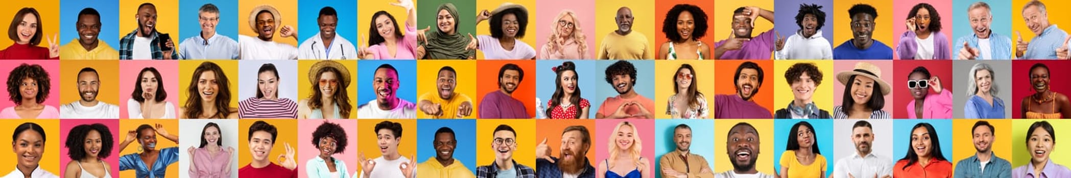 A vibrant collage of smiling individuals from various backgrounds against colorful backdrops. Each person expresses joy and connection, highlighting the beauty of diversity in everyday life.