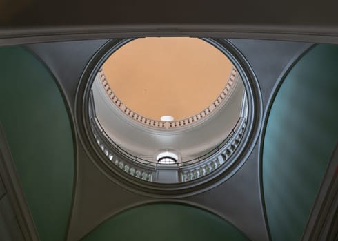 London, UK - May 07, 2025 - Upward View of multi-level hallway, handrails inside of The V&A (Victoria and Albert Museum) in London. use it as your Wallpaper, Poster and Space for text, Selective focus.