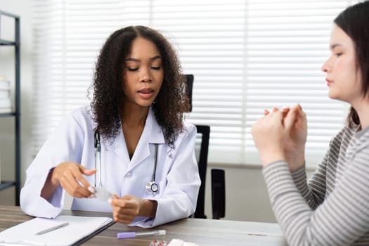 A doctor skillfully demonstrating a medical procedure to a patient, ensuring clarity and understanding during an important consultation.