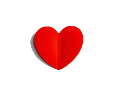 Isolated on a white background, red paper heart with shadow, on Valentine's Day.