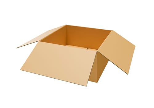 Open empty brown cardboard box on white background