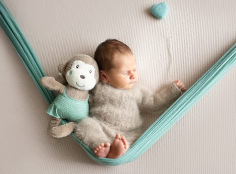 Studio Photo Of A Newborn Baby Sleeping With A Toy