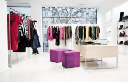 Interior Of A Luxury Clothing And Shoe Store Blurred, Out Of Focus