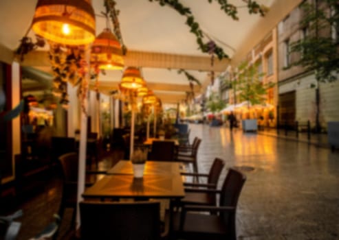 Blurry Interior Of A Cozy Cafe In A Trade Center, Out Of Focus