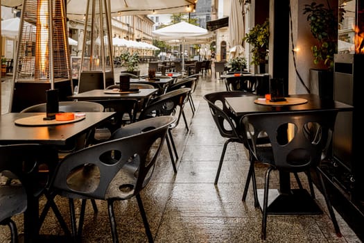 Evening Street Cafe Stands Empty