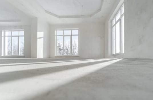 Light, Empty Interior Of The Hall In The Big House Ready For Final Finishing And Wall Painting