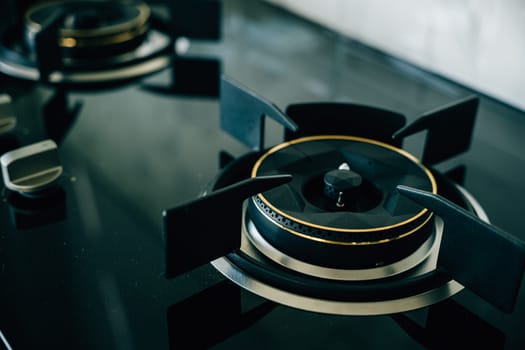 Luxurious black and gold stove top an opulent choice for high-end kitchens. Modern design clean appliance lavish addition to upscale house interiors give me.