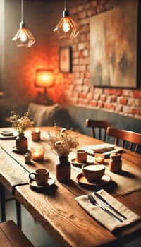 A beautifully designed cafe bathed in warm sunlight, featuring rustic wooden tables, comfortable seating, and an inviting atmosphere. The space is perfect for coffee lovers, remote workers, and casual gatherings.
