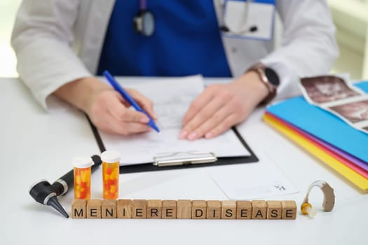 A healthcare professional meticulously documents comprehensive details related to the treatment of Menieres disease