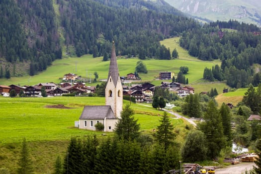 Landscape in Austrian Alps - Grossdorf with small church. Austria.