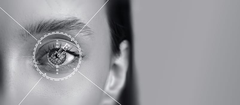Biometric technology captures the unique features of an eye, highlighting intricate details in a stark black and white background. This modern technique emphasizes security and identification.