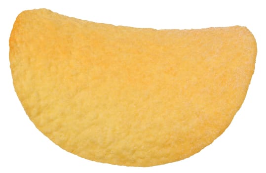 Close up of one saddle shaped potato chip isolated on background.