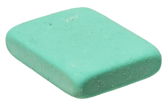 Close up of one green rectangular eraser on isolated background