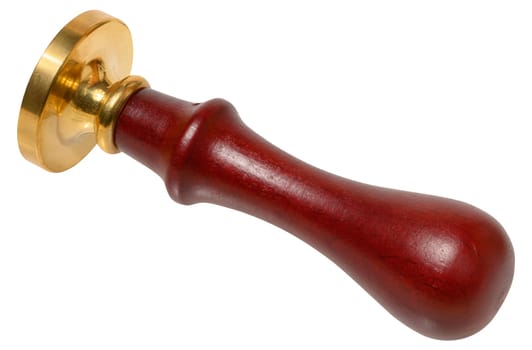 Wax seal with wooden handle and brass stamp on isolated background