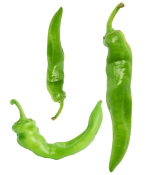pod of green hot pepper isolated on white background, spicy spice