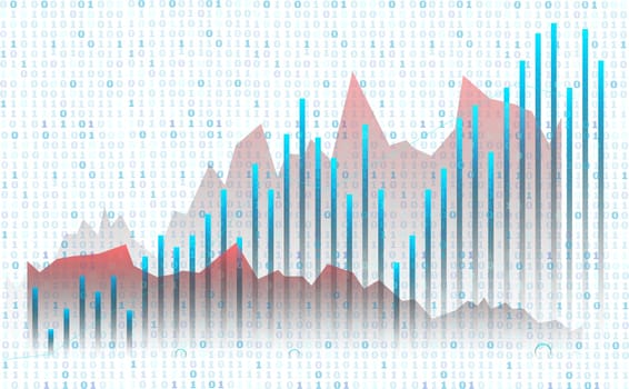 Abstract digital background with graphs, binary code and bar charts symbolizing data and technology