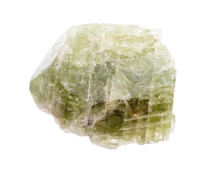 close up of sample of natural stone from geological collection - raw diopside crystal mineral isolated on white background