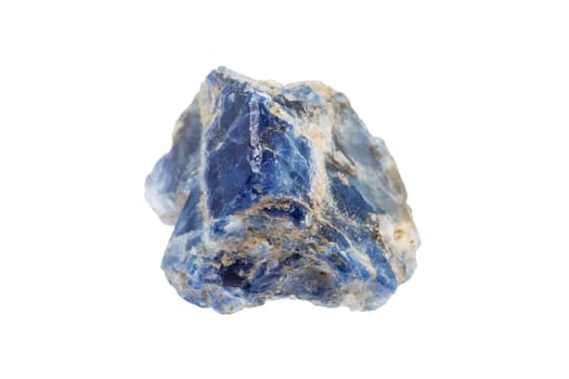 close up of sample of natural stone from geological collection - unpolished benitoite crystal mineral isolated on white background