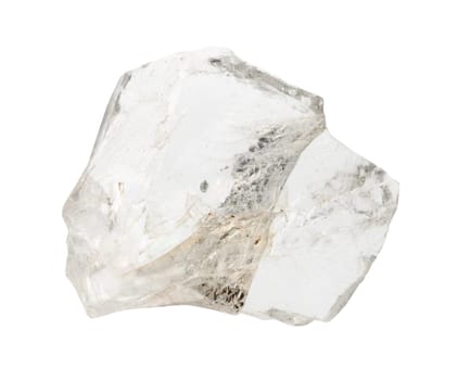 close up of sample of natural stone from geological collection - uncut goshenite (colorless beryl) mineral isolated on white background