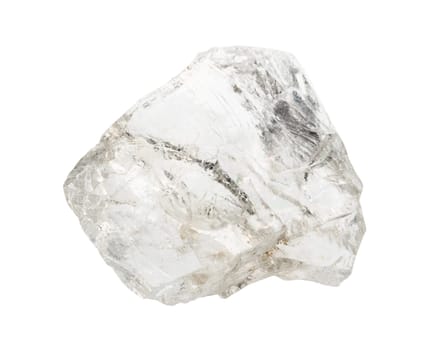 close up of sample of natural stone from geological collection - unpolished goshenite (colorless beryl) mineral isolated on white background