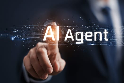 ai agent and ai brain is a artificial intelligence brain Businessman touching head tablet..