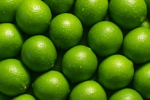 AI generated top view of fresh green limes with water droplets under bright daylight creating a clean vibrant and refreshing look ideal for food health and market related visuals