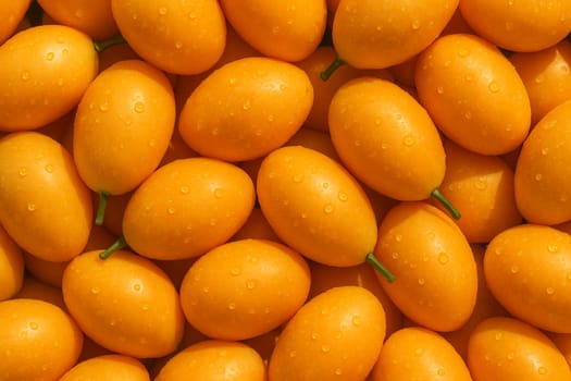 AI generated top view of ripe marian plums with water droplets under daylight showing freshness clean surface and vibrant tropical appeal