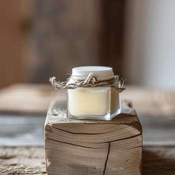 Cosmetic cream in a glass jar. Skin care concept. Background for beauty products