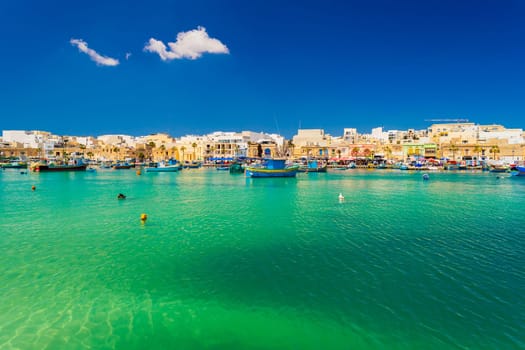 Picturesque view of Marsaxlokk, a small fishing town in Malta.