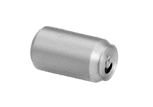 Open Aluminum soda can with water drops isolated on white background