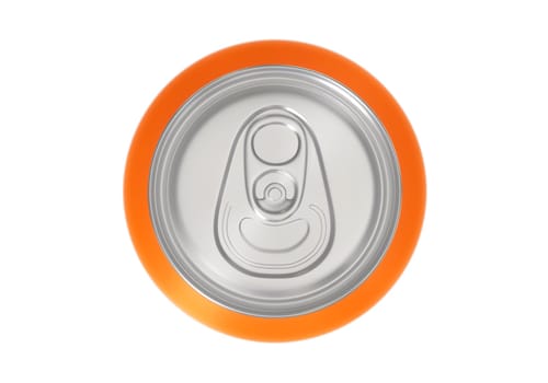 Top view. Orange aluminum drink can isolated on white background