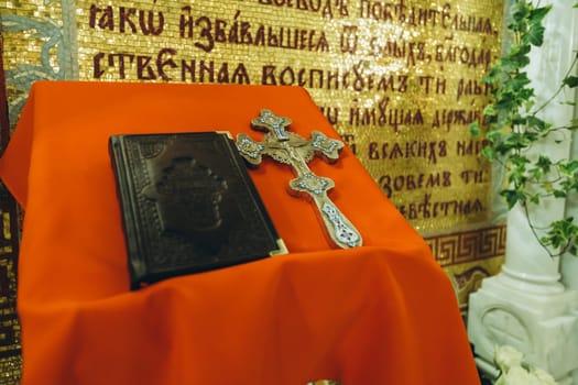 Church paraphernalia cross and gospel. High quality photo