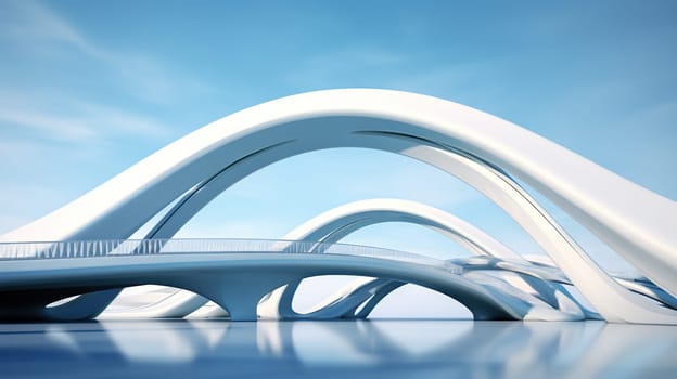 Abstract architecture scene with smooth curves. Abstract background with futuristic building in white and blue colors. Generated AI